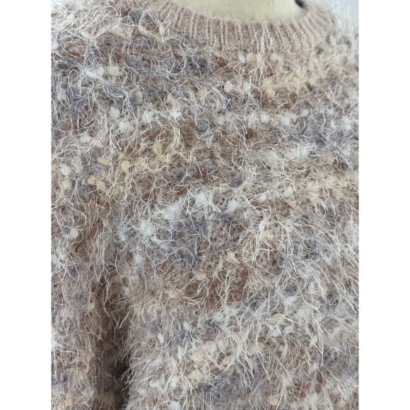 Anthropologie Raga Emberly Beige Pink Fuzzy Eyelash Crewneck Sweater M - Picture 7 of 11